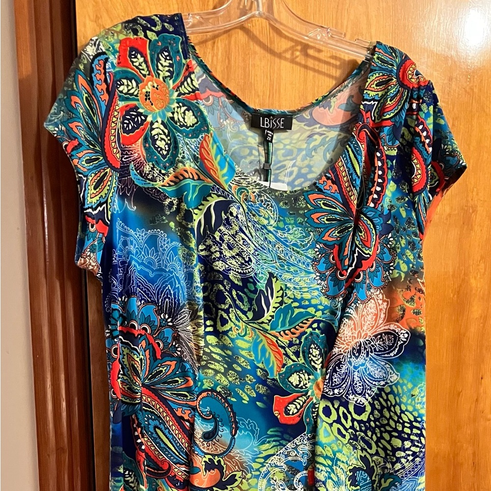 Blue Graphic Short Sleeve Dress-NWT XL